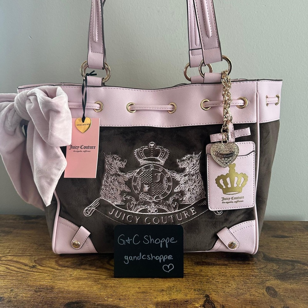 New Juicy Couture Classic Scottie Dogs Daydreamer Viral Tote Bag Pink Brown